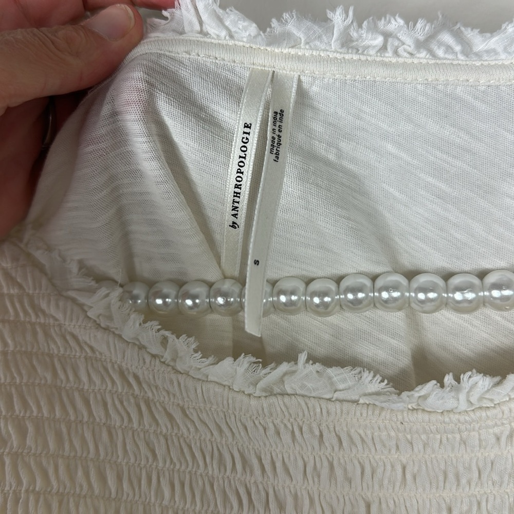 Anthropologie White Smocked Ruffle Top Small - Picture 3 of 8
